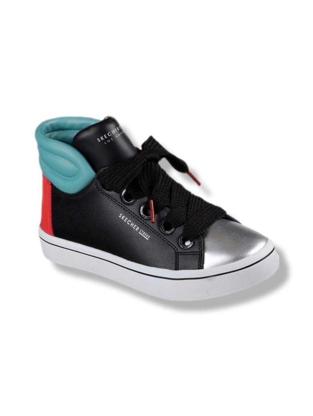 Skechers Women's Street Black Teal & Red Hi Top Colorblock Lace Up Sneakers